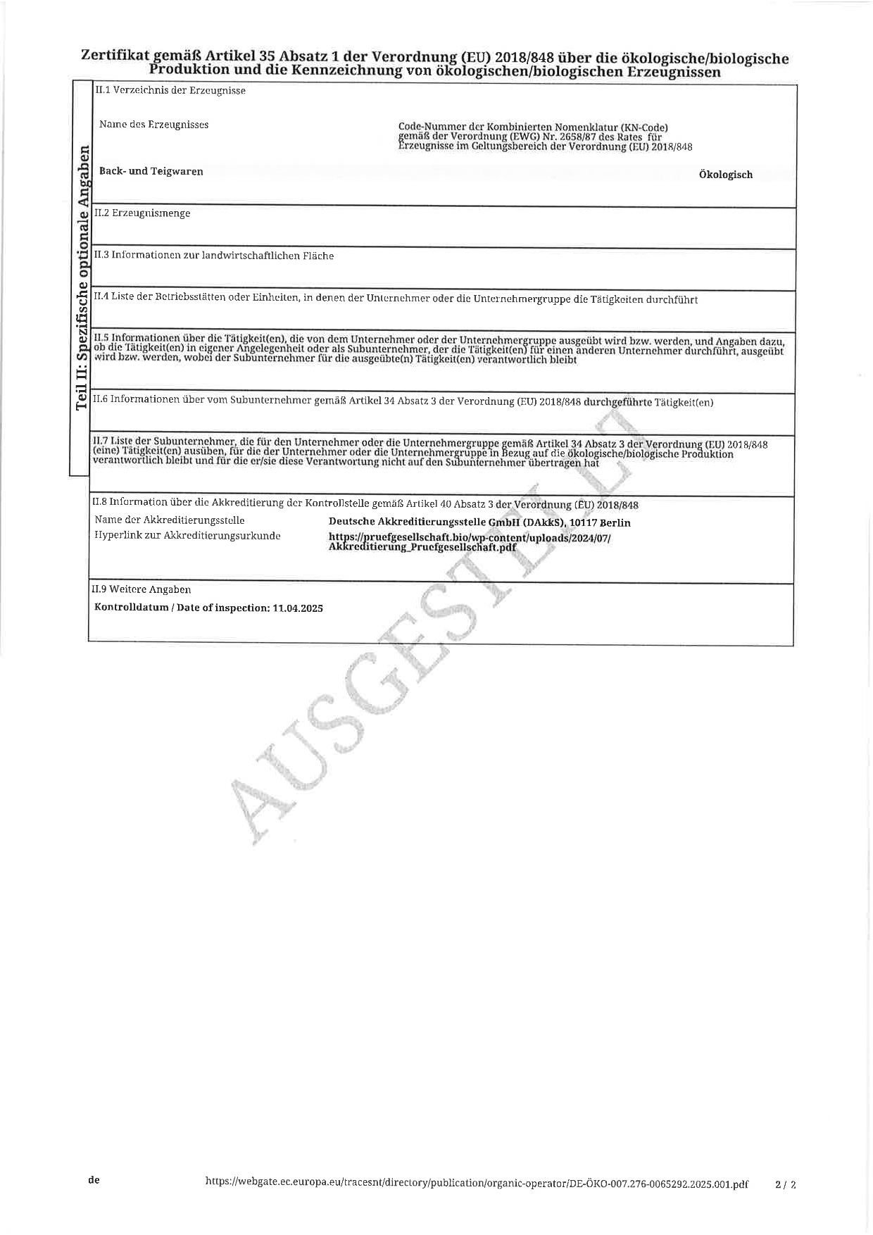 Zertifikat Bio Schädels Beilagen 2025 20272